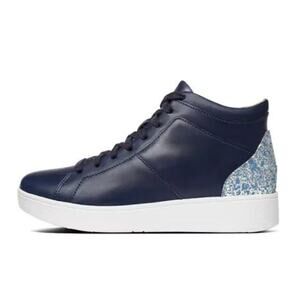FitFlop Women's Rally Glitter High Top Sneaker In Navy Leather Size 10